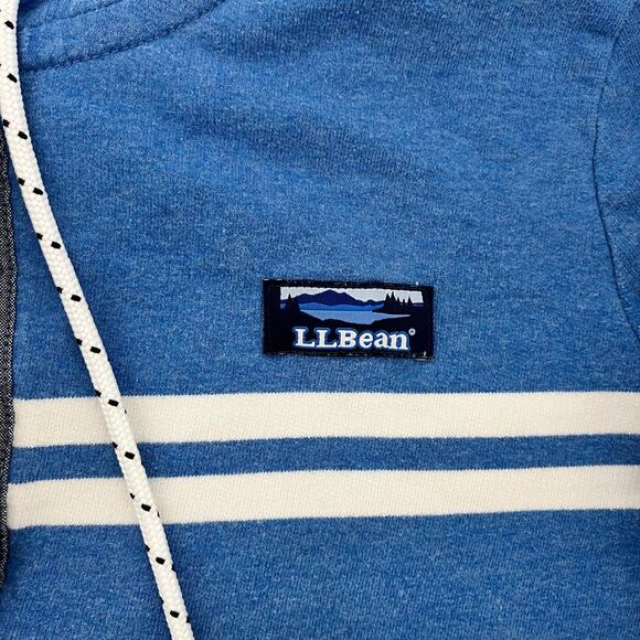 L.L. Bean Mens L Half Button Pullover Hoodie Blue White Striped Long Sleeve - Picture 4 of 11